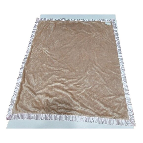 Baby Baby Blanket Satin Trim Pink & Brown Lovey 29x31 - Picture 2 of 9